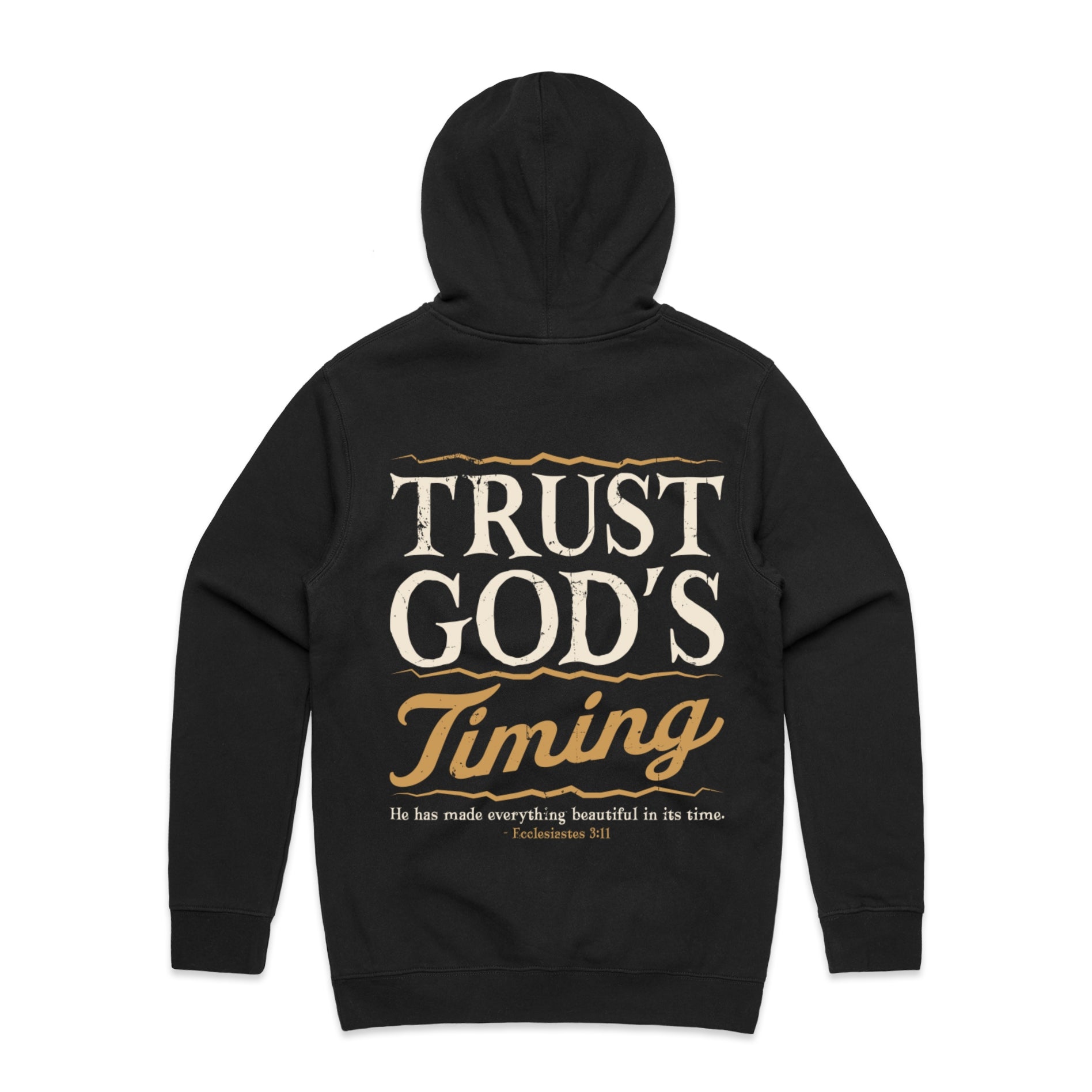 Men's Black Stencil Hood Trust God's Timing - Ecclesiastes 311