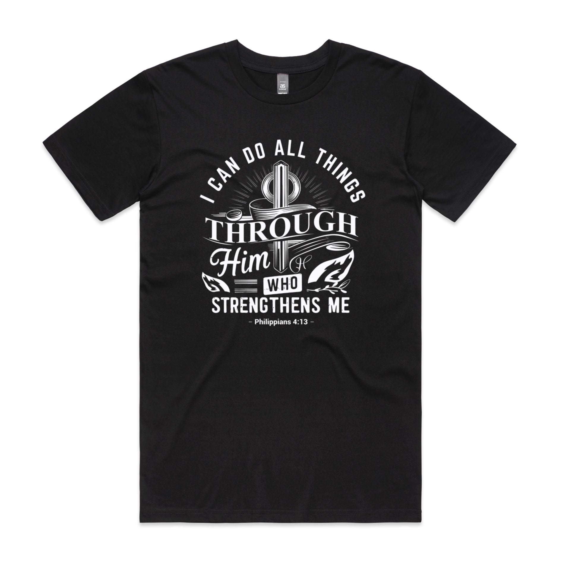 Men's Black T-Shirt I can do all things through him who strengthens me. - Philippians 413