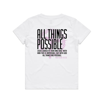 Kid's White T-shirt All Things Possible - Matthew 1926