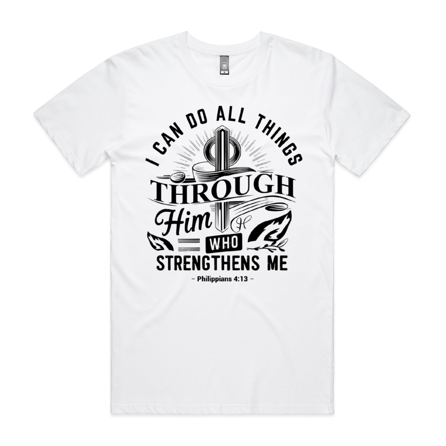 Men's White T-Shirt I can do all things through him who strengthens me. - Philippians 413