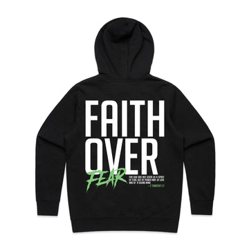 Women's Black Stencil Hood Faith Over Fear - 2 Timothy 17