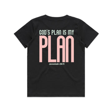 Kid's Black T-shirt God's Plan Is My Plan - Jeremiah 2911