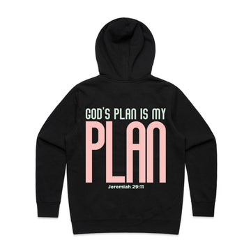 Women's Black Stencil Hood God's Plan Is My Plan - Jeremiah 2911