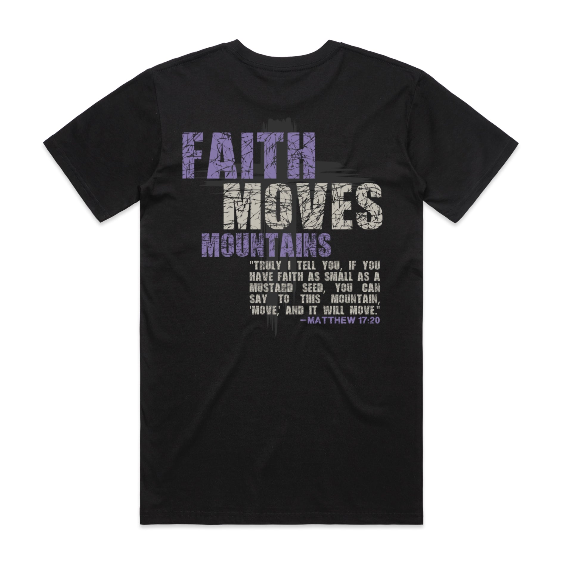 Men's Black T-Shirt Faith Moves Mountains - Matthew 1720