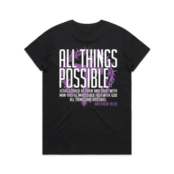 Women's Black T-shirt All Things Possible - Matthew 1926