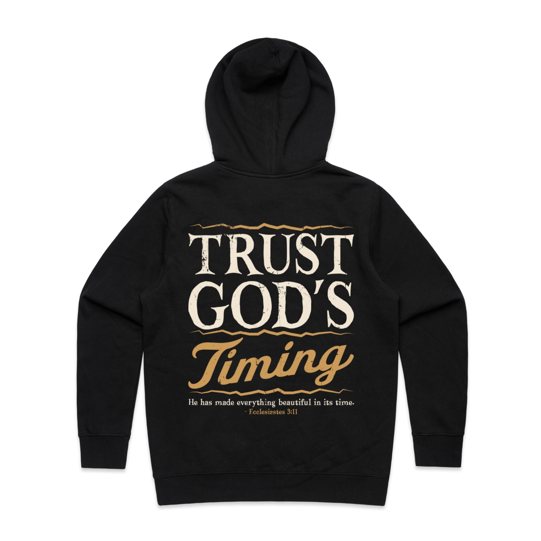 Women's Black Stencil Hood Trust God's Timing - Ecclesiastes 311