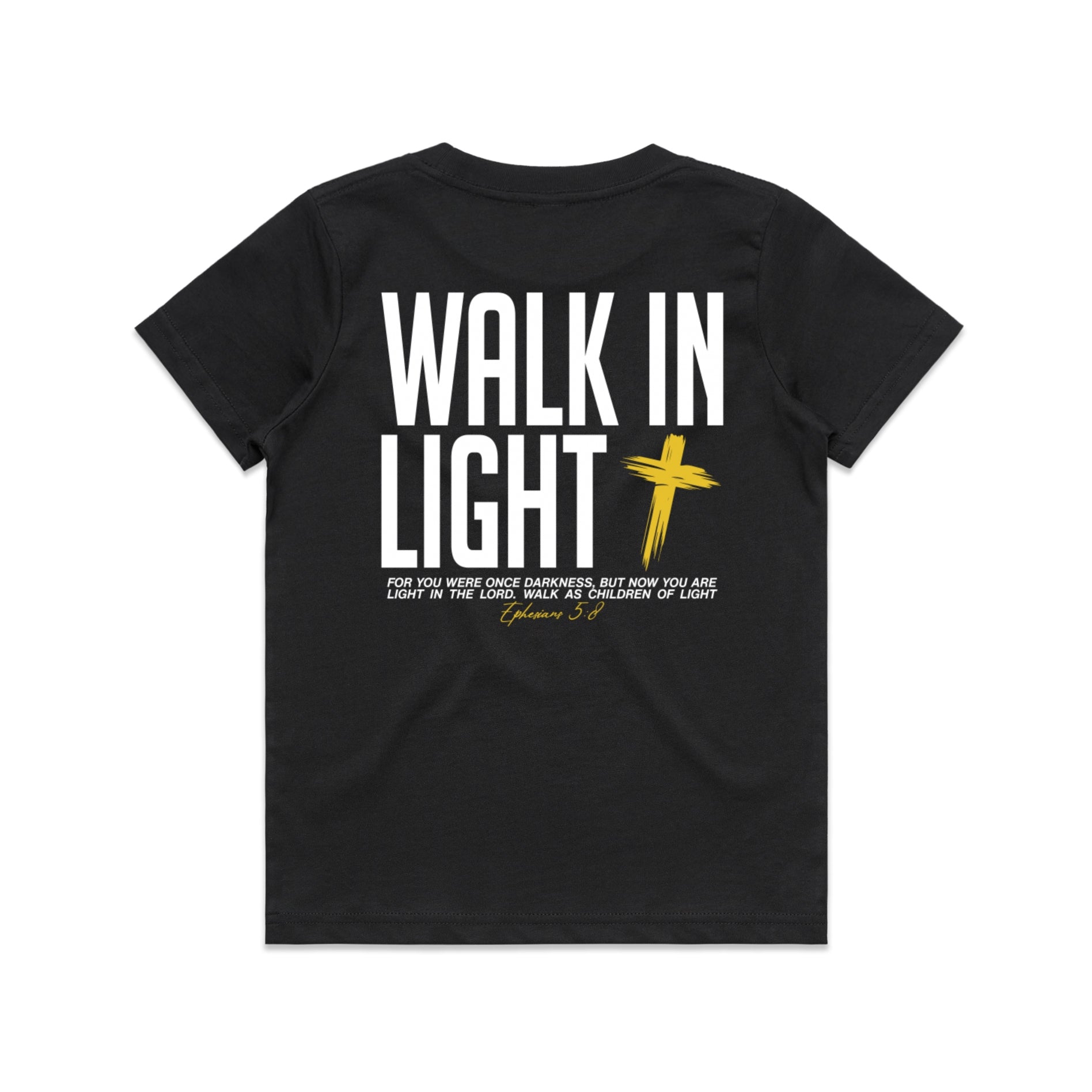 Kid's Black T-Shirt Walk In Light - Ephesians 58