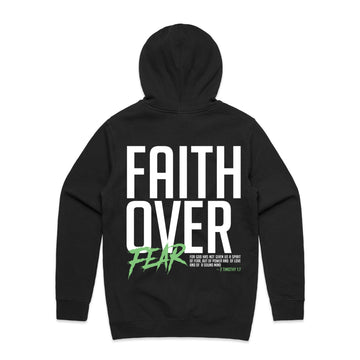 Men's Black Stencil Hood Faith Over Fear - 2 Timothy 17