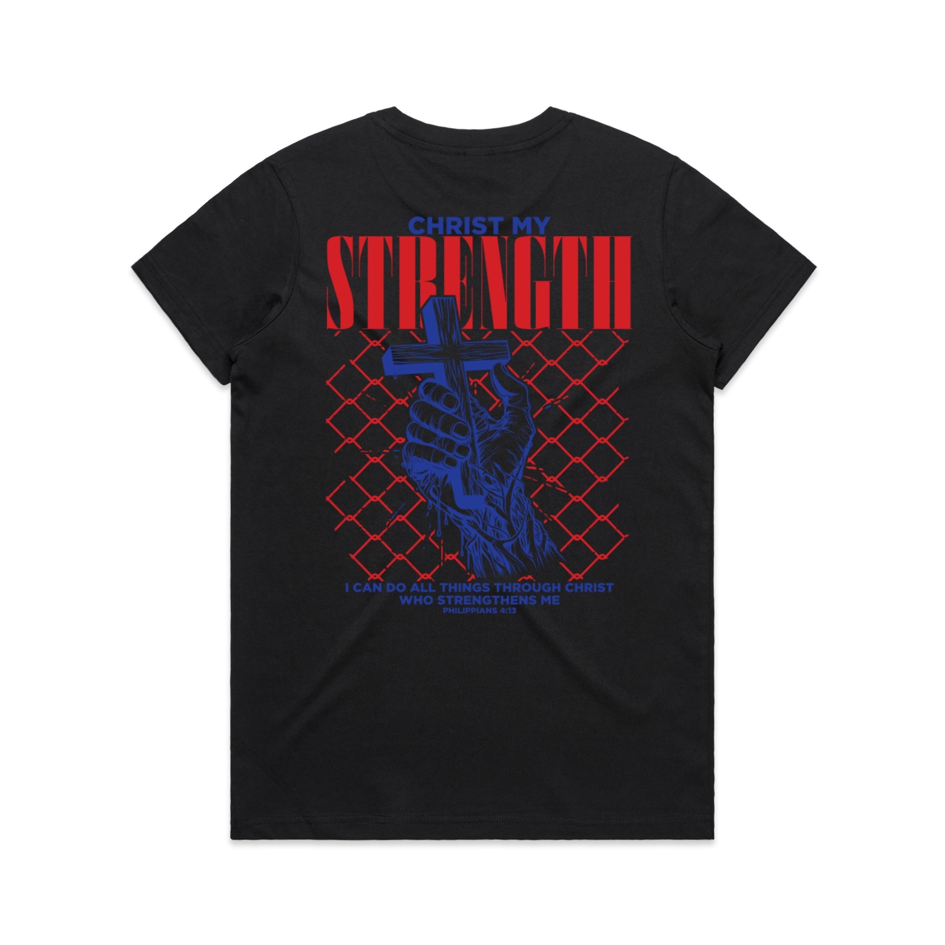 Women's Black T-Shirt Christ My Strength - Philippians 413