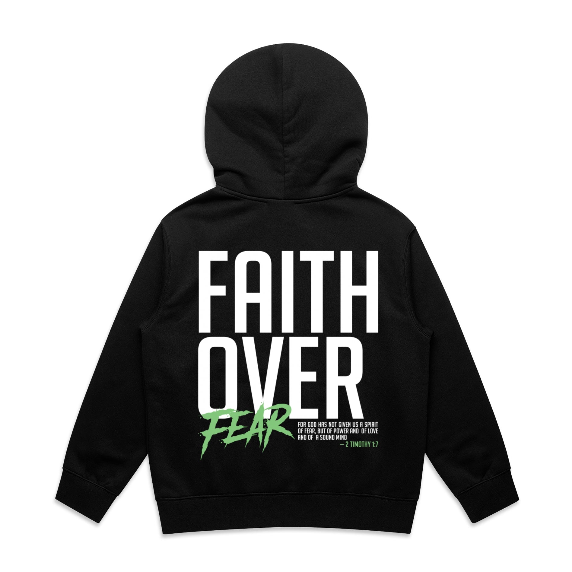 Kid's Black Stencil Hood Faith Over Fear - 2 Timothy 17