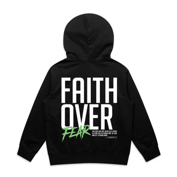 Kid's Black Stencil Hood Faith Over Fear - 2 Timothy 17