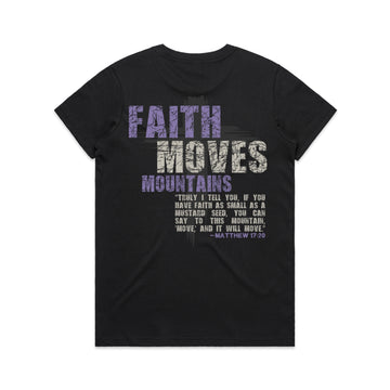 Women's Black T-shirt Faith Moves Mountains - Matthew 1720