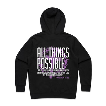 Women's Black Stencil Hood All Things Possible - Matthew 1926