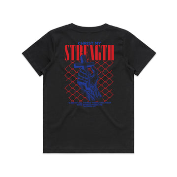 Kid's Black T-Shirt Christ My Strength - Philippians 413